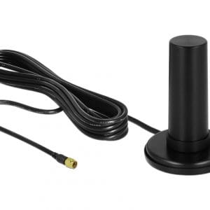 Antena de exterior fixa omnidirectionala 5G LTE SMA plug 0 – 3 dBi 3m Negru, Delock 12590