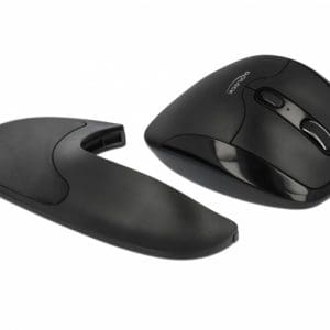 Mouse optic wireless ergonomic cu mouse pad pentru mana dreapta Negru, Delock 12673
