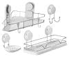 Set accesorii baie cu ventuza HeavyLock performanta, 4 piese (etajera + etajera de colt + suport sapun + carlig dublu)