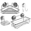 Set accesorii baie House of Roger, 4 piese inox (etajera + etajera de colt + suport sapun + carlig dublu ) cu ventuze HeavyLock