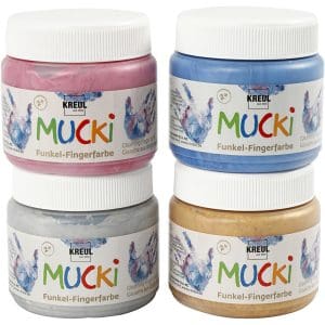Set de 4 borcănașe cu vopsea strălucitoare pentru pictura cu degetele, 150 ml