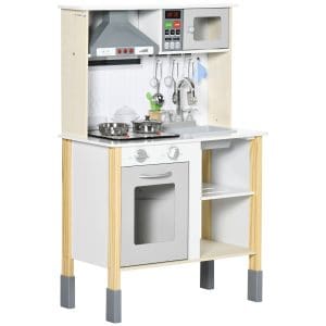 Jucarie bucatarie AIYAPLAY, inaltime reglabila, lumini si ustensile, MDF, PP, 60×30,5×93,2 cm, gri, alb | Aosom RO