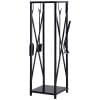 Suport lemne de Interior si Exterior cu economisire de spatiu din Metal cu Paleta, Matura, Vatrai si Cleste 34x34x111cm Negru Outsunny | Aosom RO