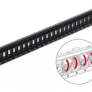 Patch Panel 19″ pentru keystone 24 porturi rotabile negru, Delock 43340