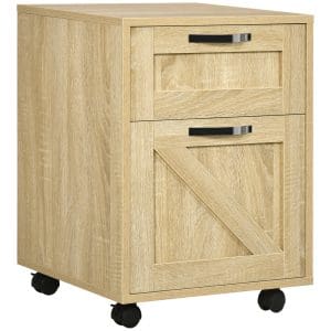 Dulap de dosare vertical Vinsetto, cu 2 sertare cu bare de suspendare pentru dimensiunea Letter si A4, suport rulant pentru imprimanta, natural