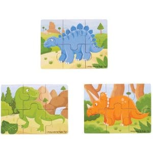 Set 3 Puzzle din Lemn BigJigs Toys – Dinozauri