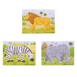 Set 3 Puzzle din Lemn BigJigs Toys – Jungla Vesela