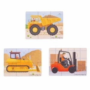 Set 3 Puzzle din Lemn BigJigs Toys – Vehicule pentru Constructii