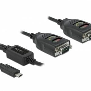 Adaptor USB Type-C la 2 x Serial RS-232 DB9 FTDI cu protectie 15 kV ESD, Delock 90494