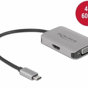 Adaptor USB type C (DP Alt Mode) la 1 x HDMI 4K60Hz + 1 x VGA cu HDR, Delock 87776
