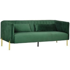 HOMCOM Canapea cu 3 locuri moderna, cu perne captusite, picioare din otel si tesatura catifelata, 195x88x76 cm, verde