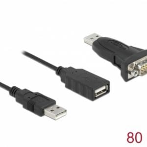 Adaptor USB la serial DB9 RS232 FTDI + cablu prelungitor 0.8m, Delock 61506