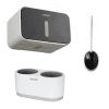 Set Suport Hartie Igienica Cu Raft De Depozitare Dispenser, Perie Silicon Pentru Toaleta, Suport Pentru Uscator De Par Montat Pe Perete