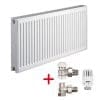 Pachet Radiator KOPH 22/600/1800 tip panou din otel, 3996 W + Set 2 robineti si cap termostatic Herz 1/2″, tur-retur