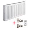 Pachet Radiator KOPH 22/600/800 tip panou din otel, 1776 W + Set 2 robineti si cap termostatic Herz 1/2″, tur-retur