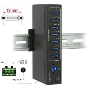 HUB extern industrial cu 7 x USB 3.0 tip A, protectie 15 kV ESD, Delock 63311