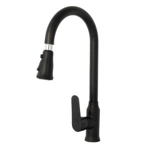 Baterie pentru bucatarie, inalta cu dus extensibil, negru mat