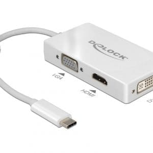 Adaptor USB-C la VGA / HDMI / DVI T-M alb, Delock 63924