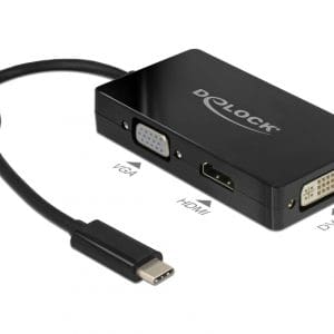 Adaptor USB-C la VGA / HDMI / DVI T-M Negru, Delock 63925