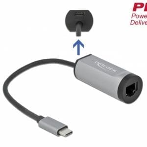 Adaptor USB-C 3.2 Gen 1 la Gigabit + USB-C PD, Delock 64116