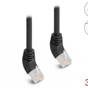 Cablu de retea RJ45 Cat.6A S/FTP unghi sus/sus 45 grade 3m Negru, Delock 80271