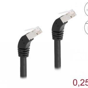 Cablu de retea RJ45 Cat.6A S/FTP unghi jos/jos 45 grade 0.25m Negru, Delock 80273