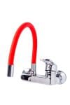 Baterie bucatarie,tip lebada  , prindere pe perete, pipa flexibila rosie , TRENDY S