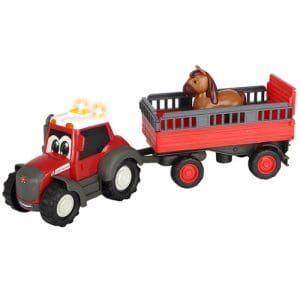 Set Dickie Toys Tractor Happy Ferguson Animal Trailer cu Remorca si Figurina Cal