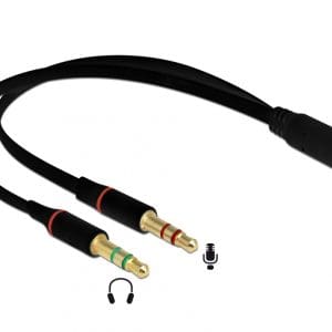 Adaptor Stereo jack 3.5mm la 2 x jack 3.5mm 3 pini pentru casca + microfon M-T, Delock 65967