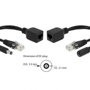 Set adaptor pasiv PoE RJ45 DC 5.5 x 2.1 mm, Delock 66023
