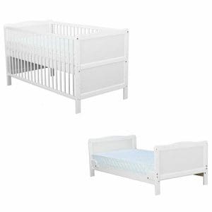 Patut din Lemn BabyNeeds Nadia Transformabil Pentru Bebe si Junior 140×70 cm Alb