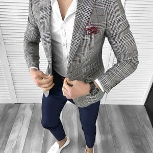 Sacou barbati slim fit in carouri 704 E