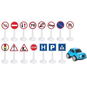 Set Jucarie Indicatoare Rutiere Pilsan cu Masinuta