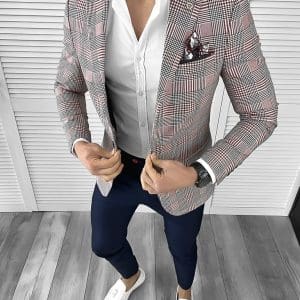 Sacou barbati slim fit rosu 732 E 27-4.5