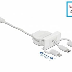 Modul Easy 45 cu cablu retractabil USB-A 2.0 la USB-C/Micro USB/Lightning Alb, Delock 81375