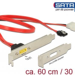 Slot bracket SATA 6 Gb/s 7 pini + Molex 4 pini alimentare la SATA de alimentare 8 pini, Delock 84949