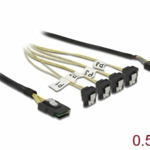 Cablu Mini SAS SFF-8087 la 4 x SATA 7 Pini + Sideband 0.5m, Delock 85683