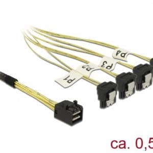 Cablu Mini SAS HD SFF-8643 la 4 x SATA unghi 0.5m, Delock 85684