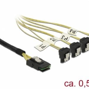 Cablu Mini SAS SFF-8087 la 4 x SATA unghi 0.5m, Delock 85686