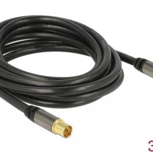 Cablu prelungitor antena IEC Plug la IEC Jack RG-6/U 3m Negru, Delock 88924