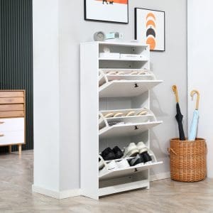 HomCom dulap pantofi, 3 compartimente, 60×24×132cm, alb | AOSOM RO