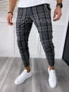 Pantaloni barbati casual regular fit gri inchis in carouri B1877 14-4 E