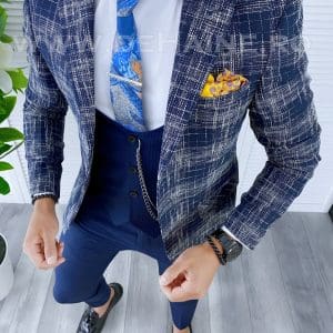 Sacou barbati in carouri slim fit bleumarin B5303 85-4 E