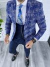 Sacou barbati in carouri slim fit albastru B5311 78-4 E