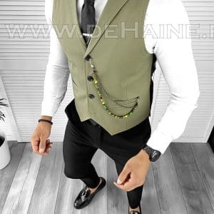 Vesta barbati eleganta slim fit verde B8133 141-6 E