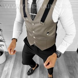Vesta barbati maro deschis slim fit B8272 76-4 E
