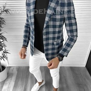 Sacou barbati slim fit verde in carouri B9750 69-1 E