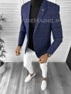 Sacou barbati slim fit bleumarin in carouri B9752 66-1 E