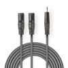 Cablu audio stereo balansat 2 x XLR 3 pini la jack 3.5mm T-T 3m Gri, Nedis COTH15310GY30