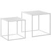 Set de 2 masute de cafea patrate stivuibile HOMCOM, masute laterale si de living din otel, alb | Aosom RO